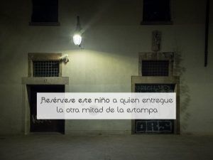 Resérvese este niño a quien entregue la otra mitad de la estampa Resérvese este niño a quien entregue la otra mitad de la estampa